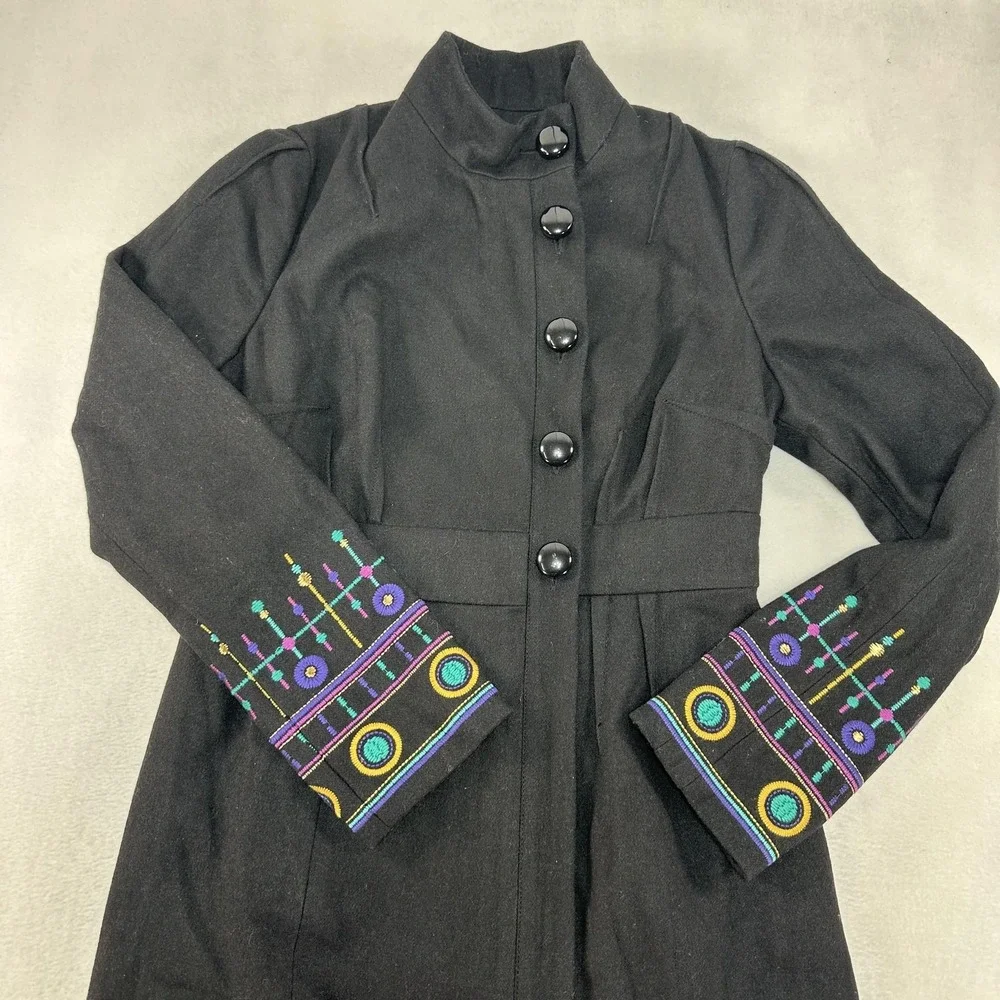 Plenty by Tracy Reese Coat Womens 6 Black Embroidered Boho Anthropologie Casual‎